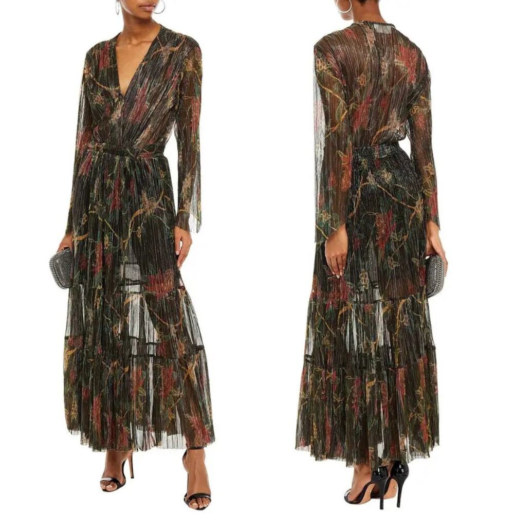 ba&sh Hendrix Floral Metallic Plissé Knit Long Sleeve Maxi Dress Size 0 XS Black - Picture 14 of 15